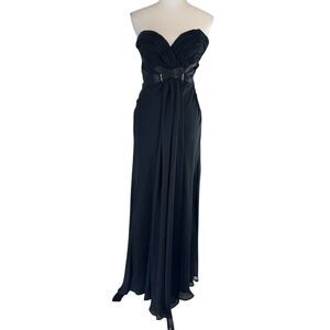 La Femme Black Strapless Evening Gown Maxi Dress 2 Cross Back Formal Pageant